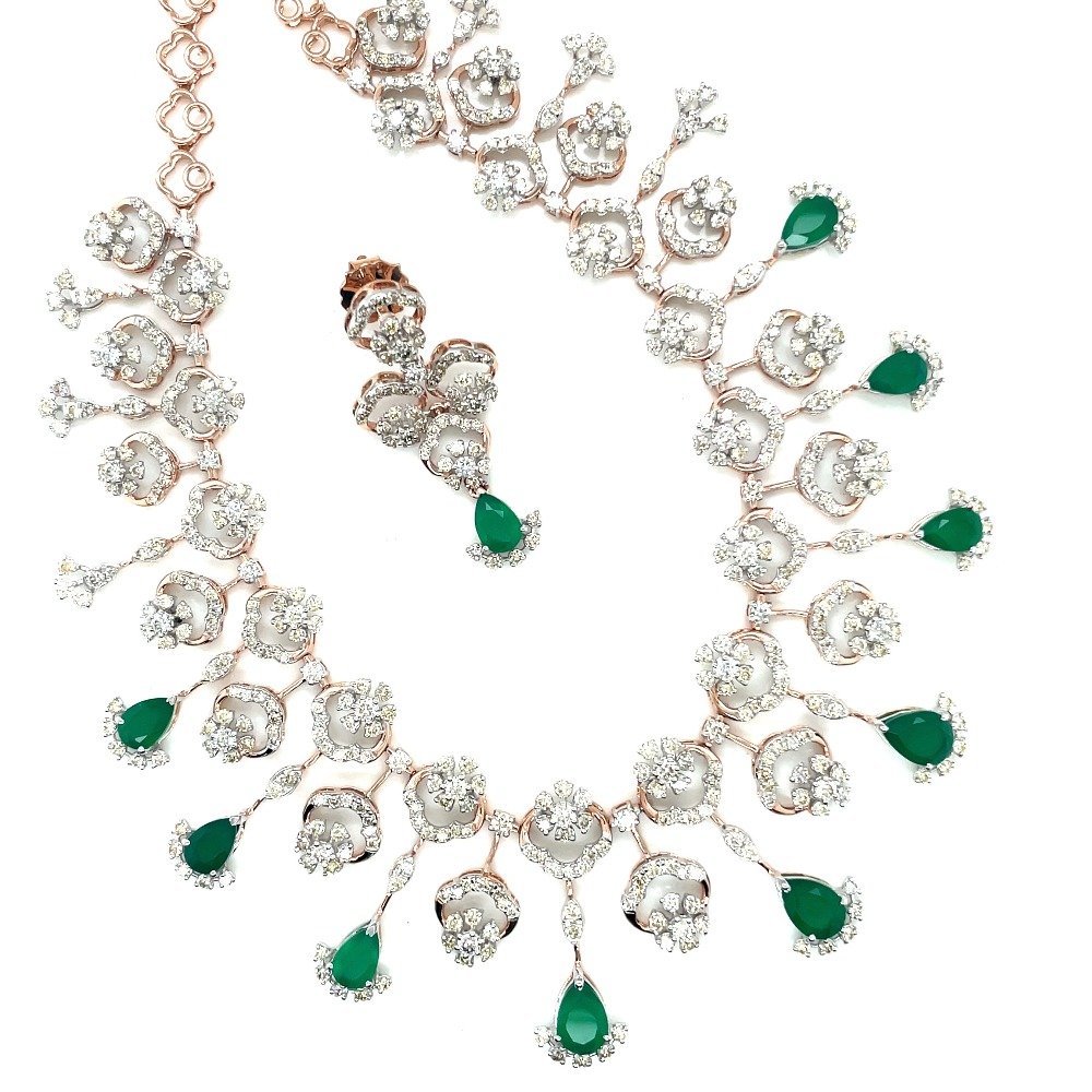 14k rose gold and diamond studded necklace set