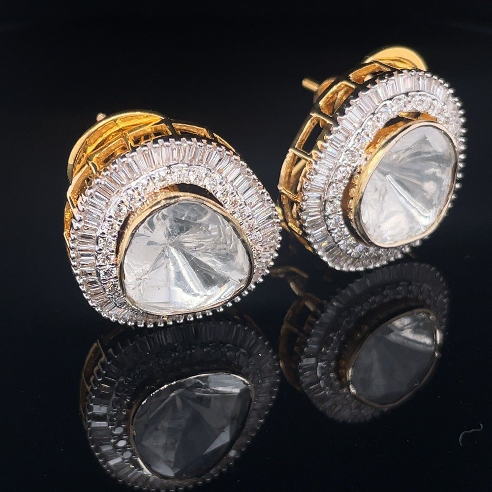 14k gold natural uncut diamond earring studs .