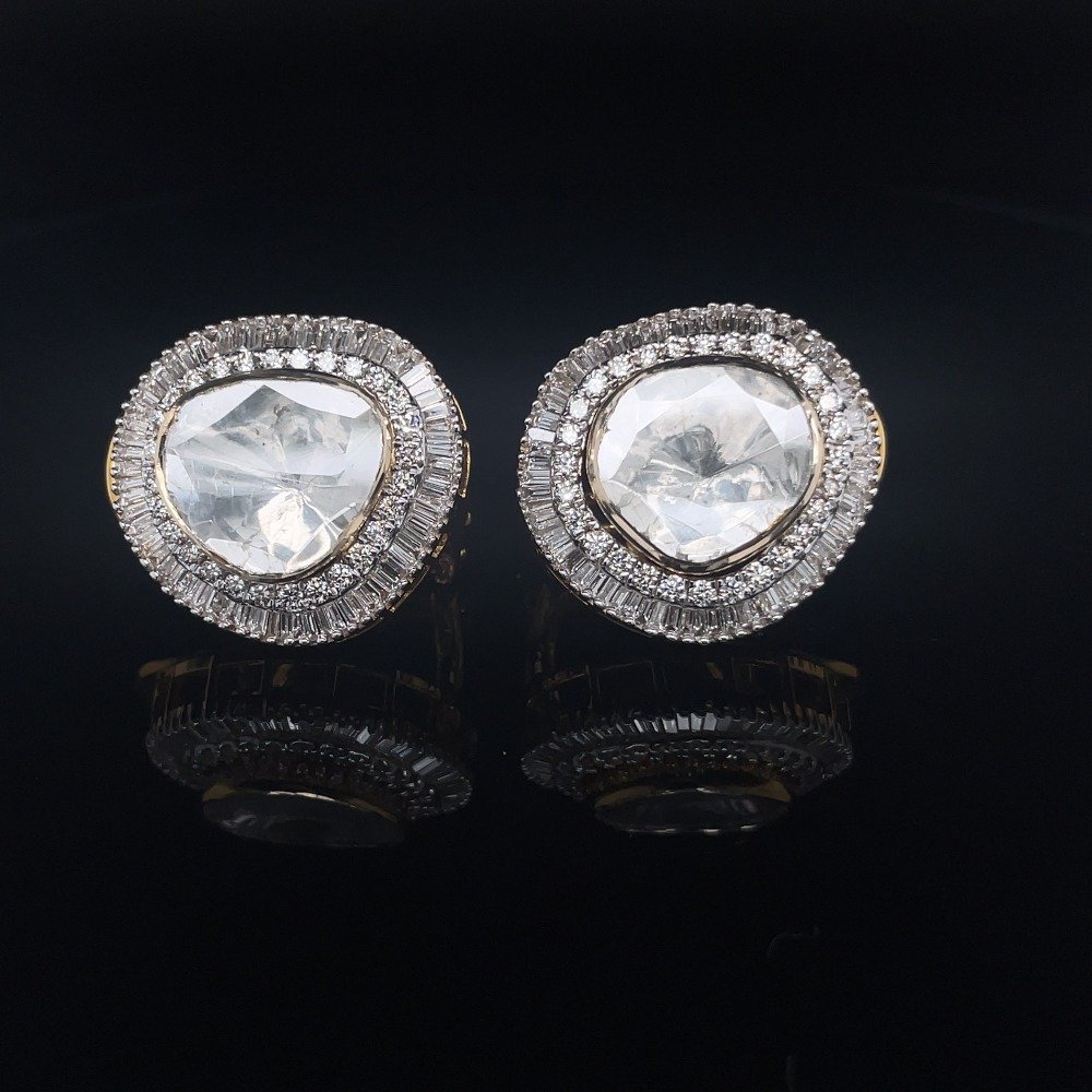 14k gold natural uncut diamond earring studs .