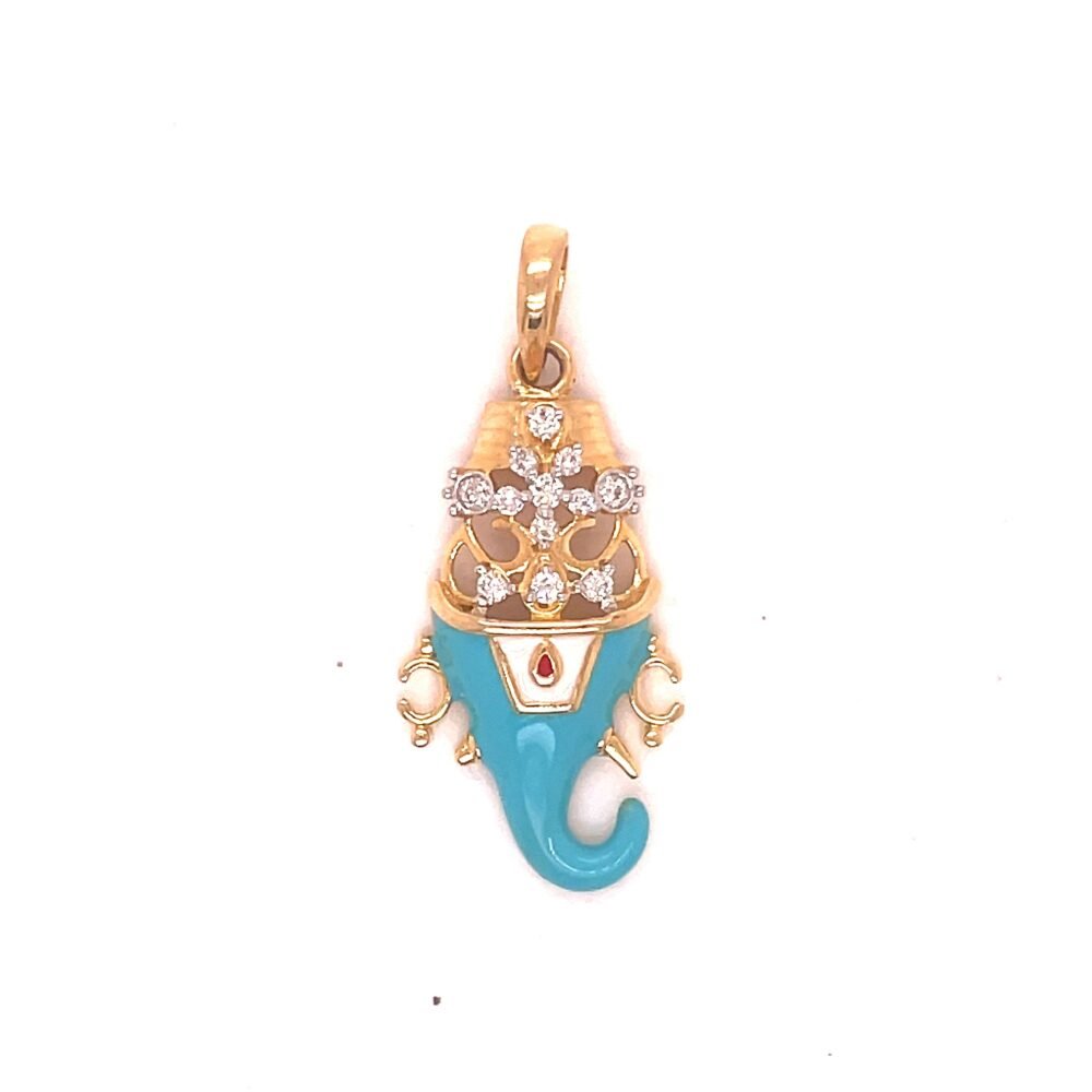 14K Gold Diamond Tirupati Balaji & Ganesha Pendant | VVS Diamond And Firoza Enamel Pendant | Auspicious Festival Gift | Hindu God Jewelry. - Image 2