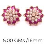 Gold Stud Earrings with Pearls and Rubies - Traditional Ethnic Design | Elegant Gold Jewelry for Women