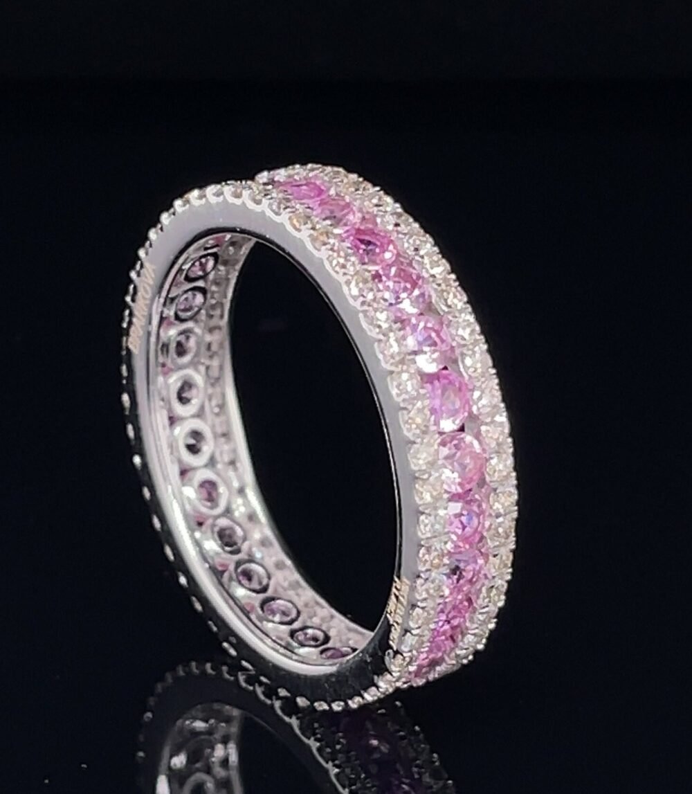 14K White Gold Diamond and Pink Sapphire Eternity Ring | Unique Wedding Band | Perfect Engagement Ring or Birthday Gift for Her. - Image 3