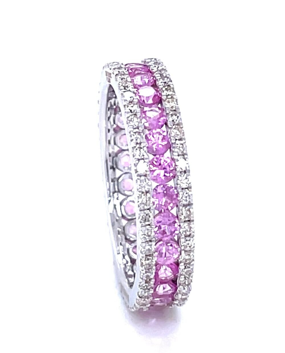 14K White Gold Diamond and Pink Sapphire Eternity Ring | Unique Wedding Band | Perfect Engagement Ring or Birthday Gift for Her. - Image 10