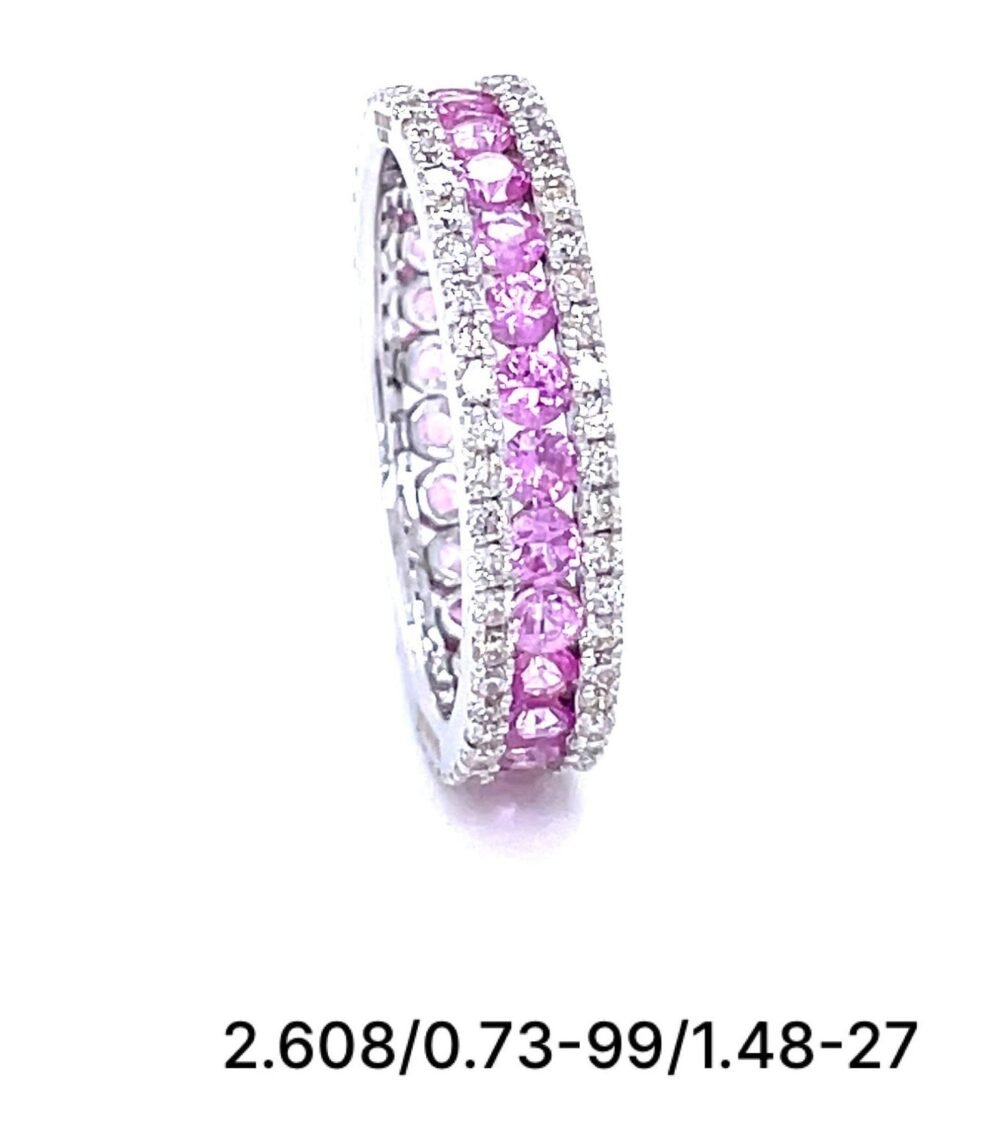 14K White Gold Diamond and Pink Sapphire Eternity Ring | Unique Wedding Band | Perfect Engagement Ring or Birthday Gift for Her. - Image 9