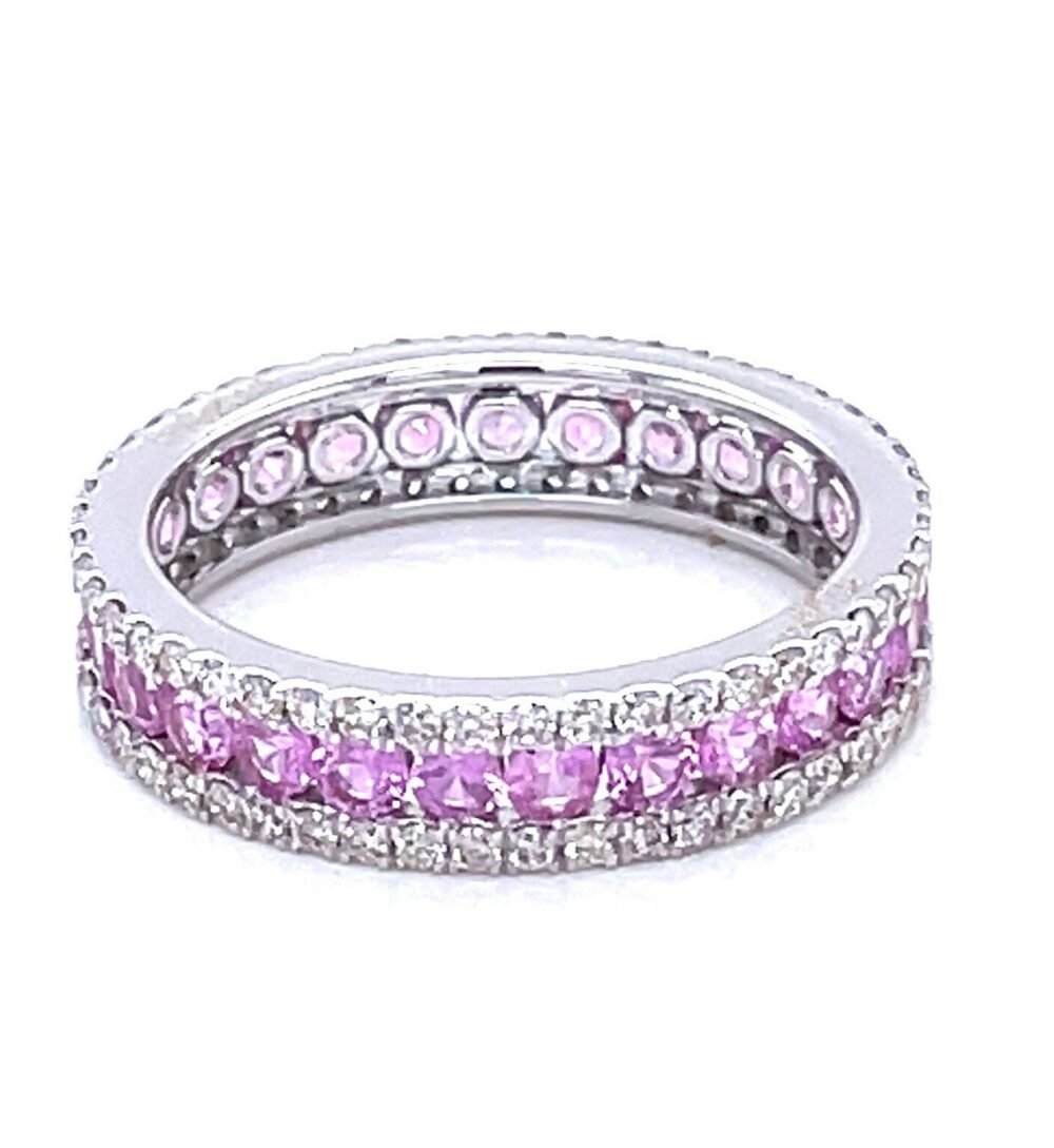 14K White Gold Diamond and Pink Sapphire Eternity Ring | Unique Wedding Band | Perfect Engagement Ring or Birthday Gift for Her. - Image 8