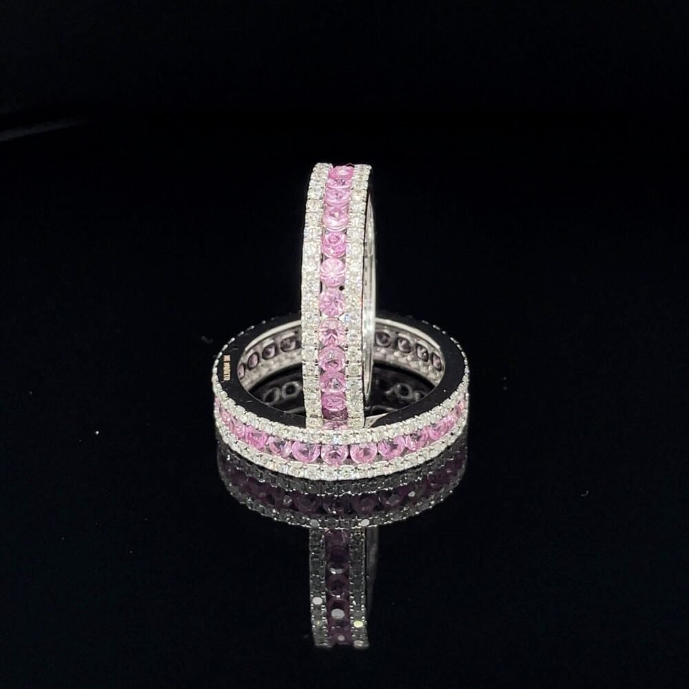 14K White Gold Diamond and Pink Sapphire Eternity Ring | Unique Wedding Band | Perfect Engagement Ring or Birthday Gift for Her. - Image 2