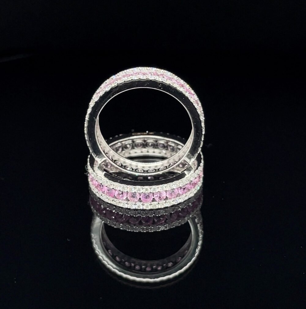 14K White Gold Diamond and Pink Sapphire Eternity Ring | Unique Wedding Band | Perfect Engagement Ring or Birthday Gift for Her. - Image 4