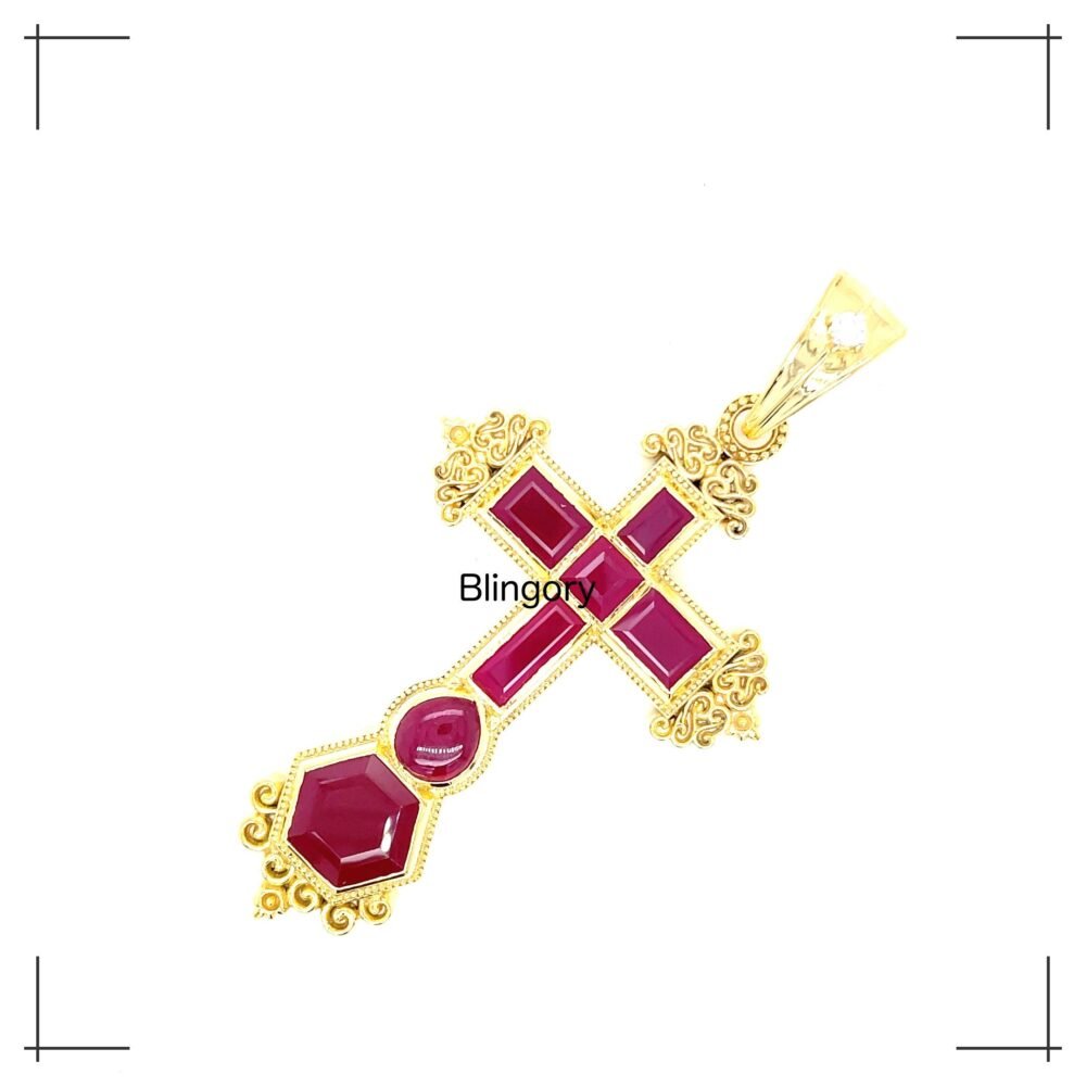 Rare 925 Silver Handmade Cross Pendant – Lab-Made Ruby Jesus Savior Pendant | Attocha Holy Pendant | Perfect Birthday & Valentine Gift" - Image 4