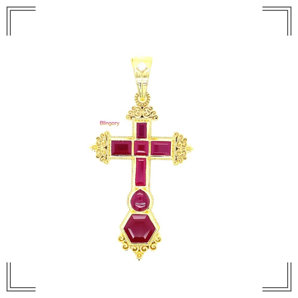 Rare 925 Silver Handmade Cross Pendant – Lab-Made Ruby Jesus Savior Pendant | Attocha Holy Pendant | Perfect Birthday & Valentine Gift" - Image 2