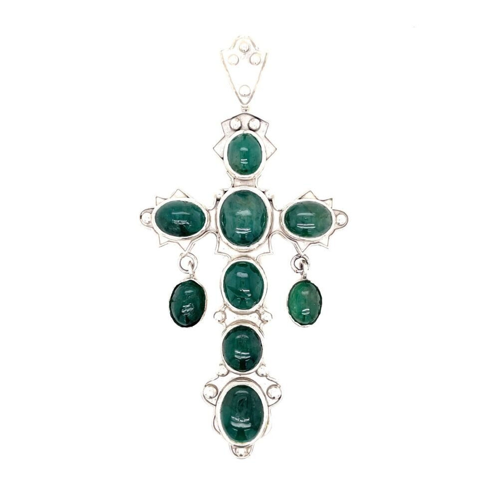 40ct Nuestra Señora De Atocha Replica Natural Emerald Cross Pendant ,Natural Emerald & 925 Silver Cross Pendant , Valentine Gift for Boys.