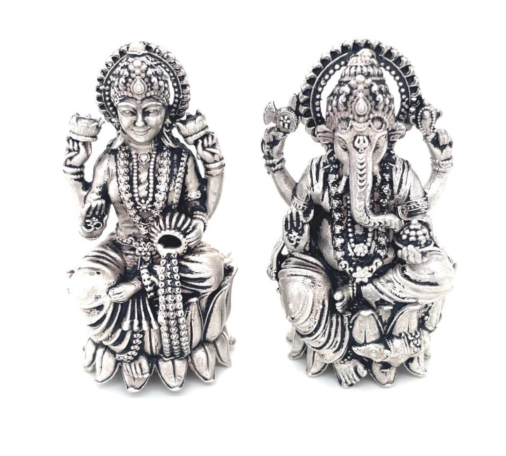 Pure Silver Lakshmi Ganesh Idol | Handcrafted Hindu Statue for Puja | Divine Blessing Silver Murti | Housewarming & Spiritual Gift - Image 2