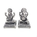 Pure silver ganesha and lakshmi idol, silver god idols for indian wedding, housewarming gifts, pooja mandir decor, laxmi statue, diwali gift.