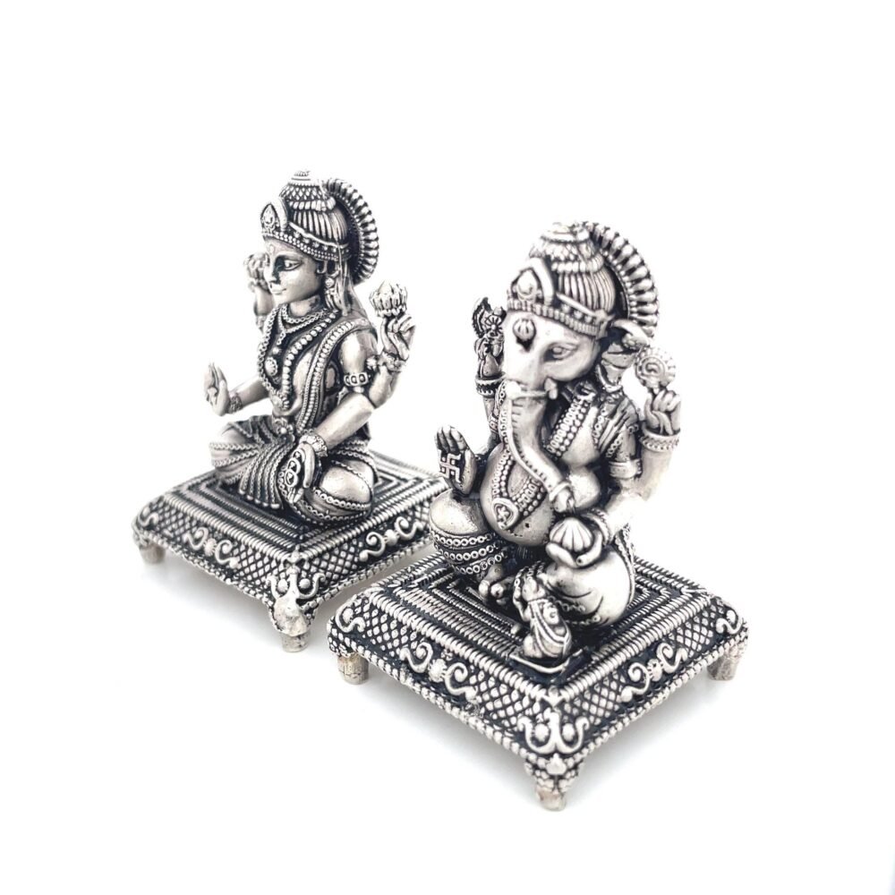 Pure silver ganesha and lakshmi idol, silver god idols for indian wedding, housewarming gifts, pooja mandir decor, laxmi statue, diwali gift. - Image 2