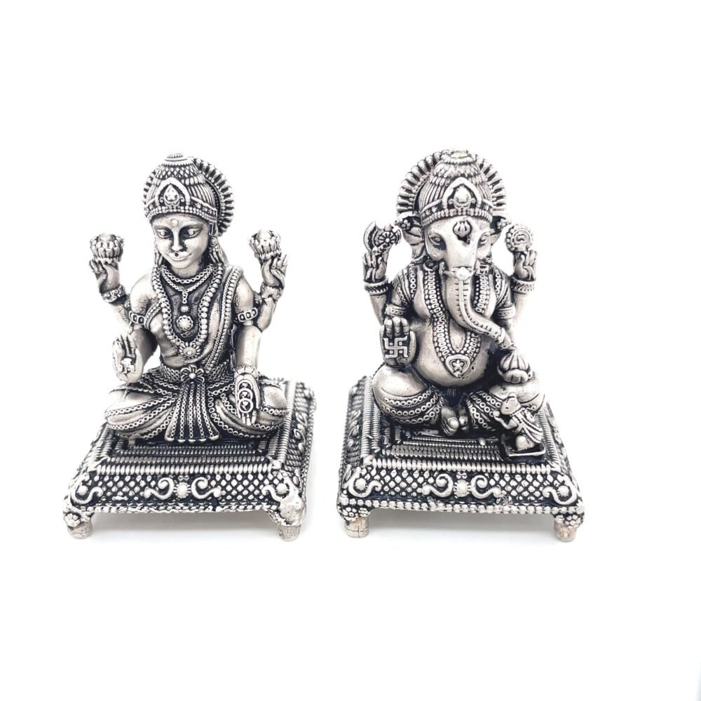 Pure silver ganesha and lakshmi idol, silver god idols for indian wedding, housewarming gifts, pooja mandir decor, laxmi statue, diwali gift. - Image 4