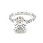 3 Carat Oval Cut Lab Grown Diamond Engagement Ring, Hidden Halo Diamond Wedding Ring, F/VS1 IGI Certified Diamond Ring, 14K White Gold Ring