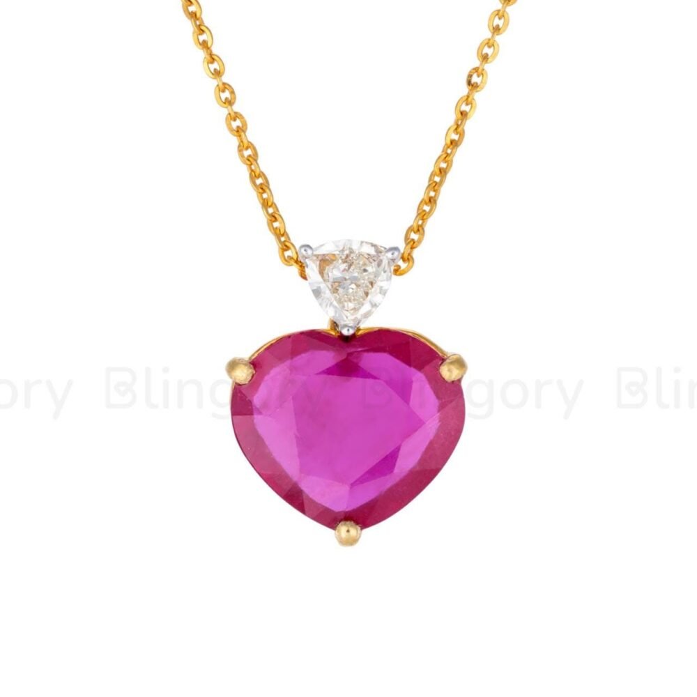 Heart-Shaped VVS Diamond & AAA Natural Ruby Necklace |Romantic Gift for Her, Minimalist Birthstone Jewelry |Best Birthday And Christmas Gift