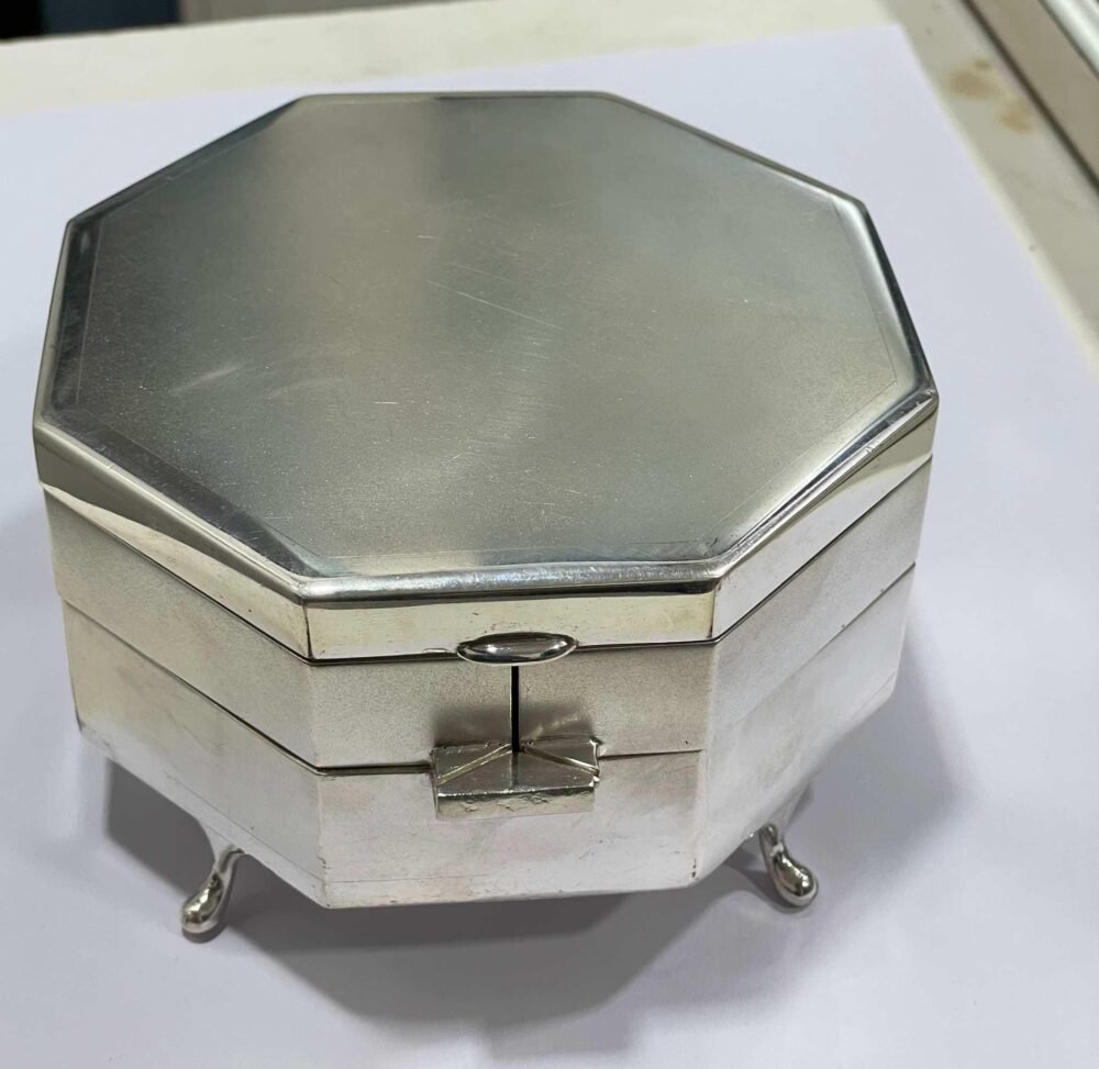 20c Ancient Indian silver betel nut box ,old compartmentalised paan daan box, handmade silver storage box , heirloom silver, art deco silver