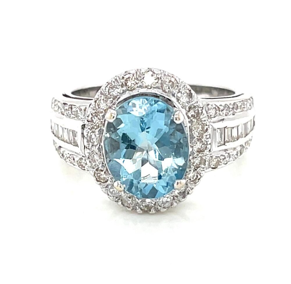 18K White Gold Oval Cut Santa Maria Aquamarine Ring | Deep Blue Natural Aquamarine | March Birthstone, Birthday & Valentine's Day Gift - Image 5