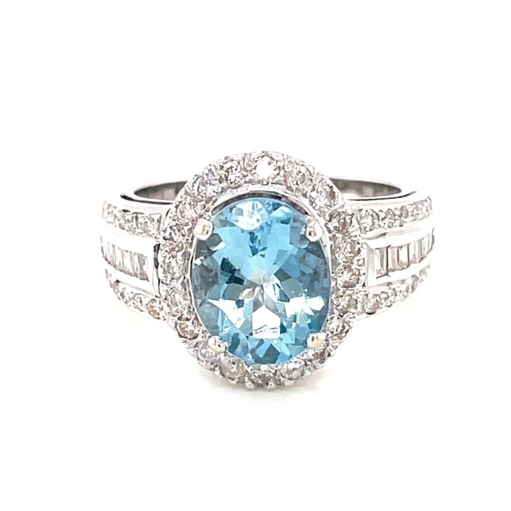 18K White Gold Oval Cut Santa Maria Aquamarine Ring | Deep Blue Natural Aquamarine | March Birthstone, Birthday & Valentine's Day Gift - Image 2