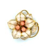 Handmade Enamelled Coral Brooches ? Pink Coral Brooches | Traditional Jewelry & Wedding Guest Gifts, Set of four Brooches.
