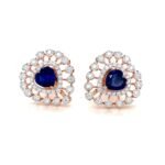π Heart Design Diamond Stud Earrings | 18K Rose Gold | Blue Center Stone | Natural EF VVS Diamonds | IGI Certified | Shipping worldwide