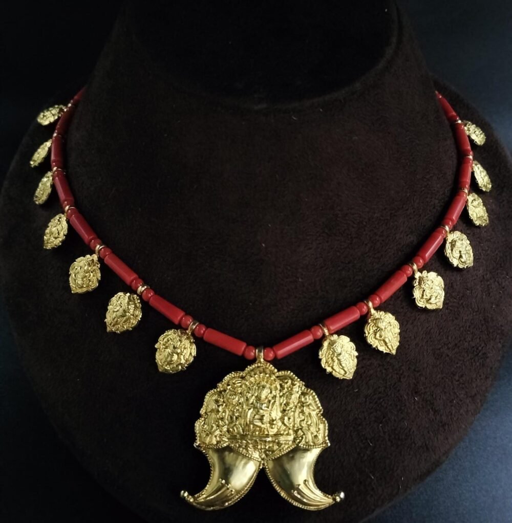 Shivaji Maharaj Era Wagh Nakh Necklace | 925 Silver with 22K Gold Plating | Tiger Claw Design Pendant On Coral Beads | Estate Jewellery. - Image 3