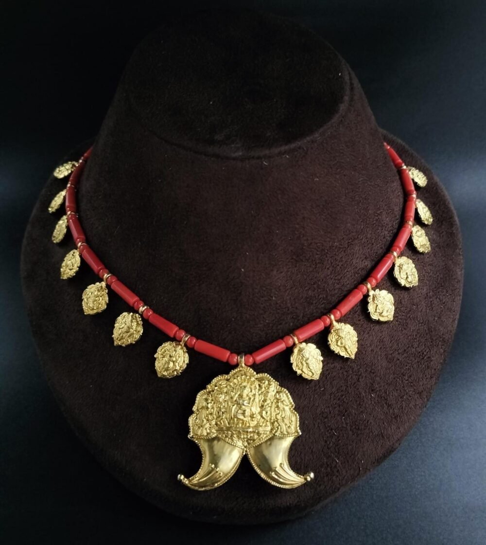 Shivaji Maharaj Era Wagh Nakh Necklace | 925 Silver with 22K Gold Plating | Tiger Claw Design Pendant On Coral Beads | Estate Jewellery. - Image 2